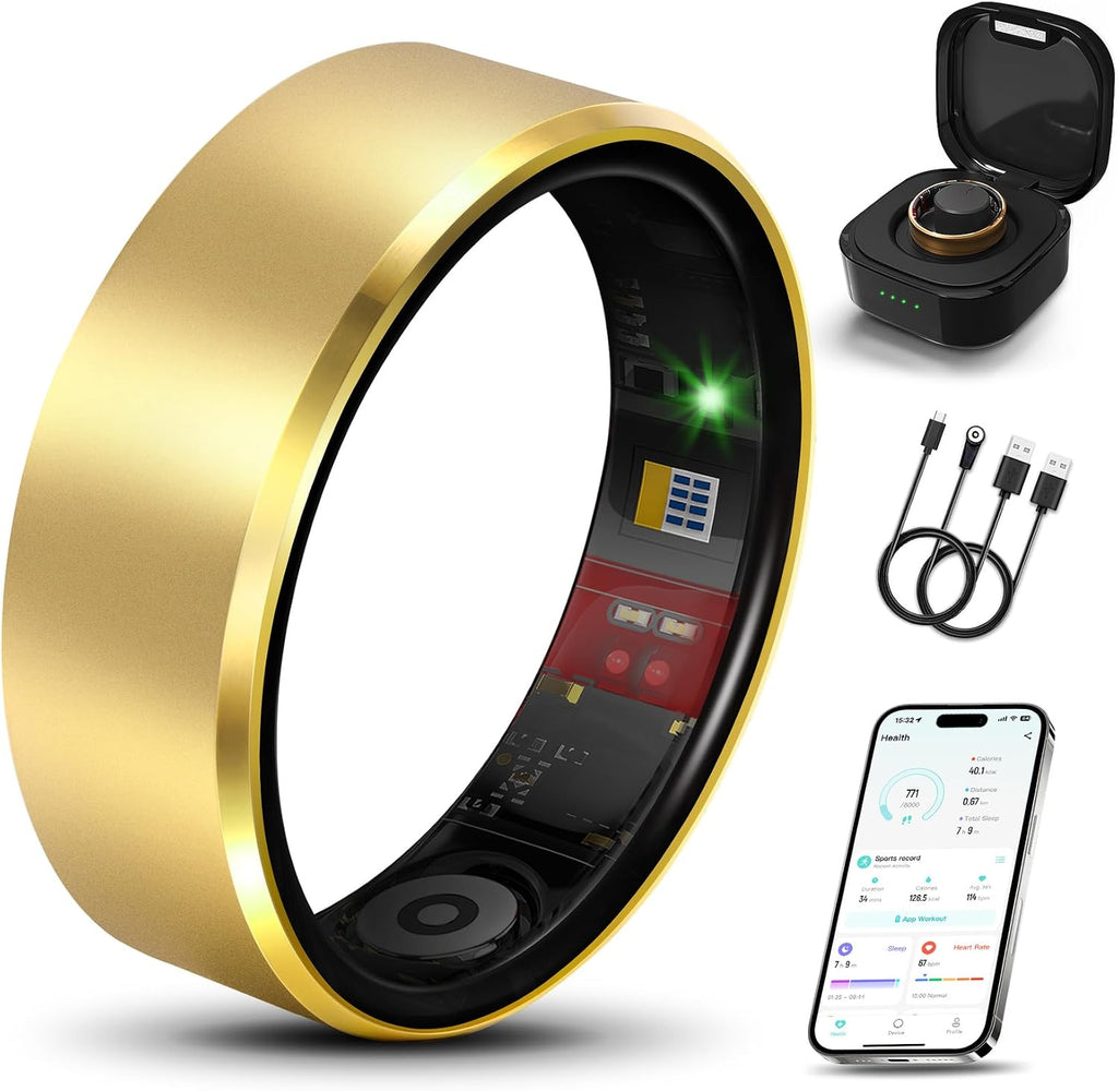 Smart Health Ring Fitness Tracker for Men Women, New Gold 7