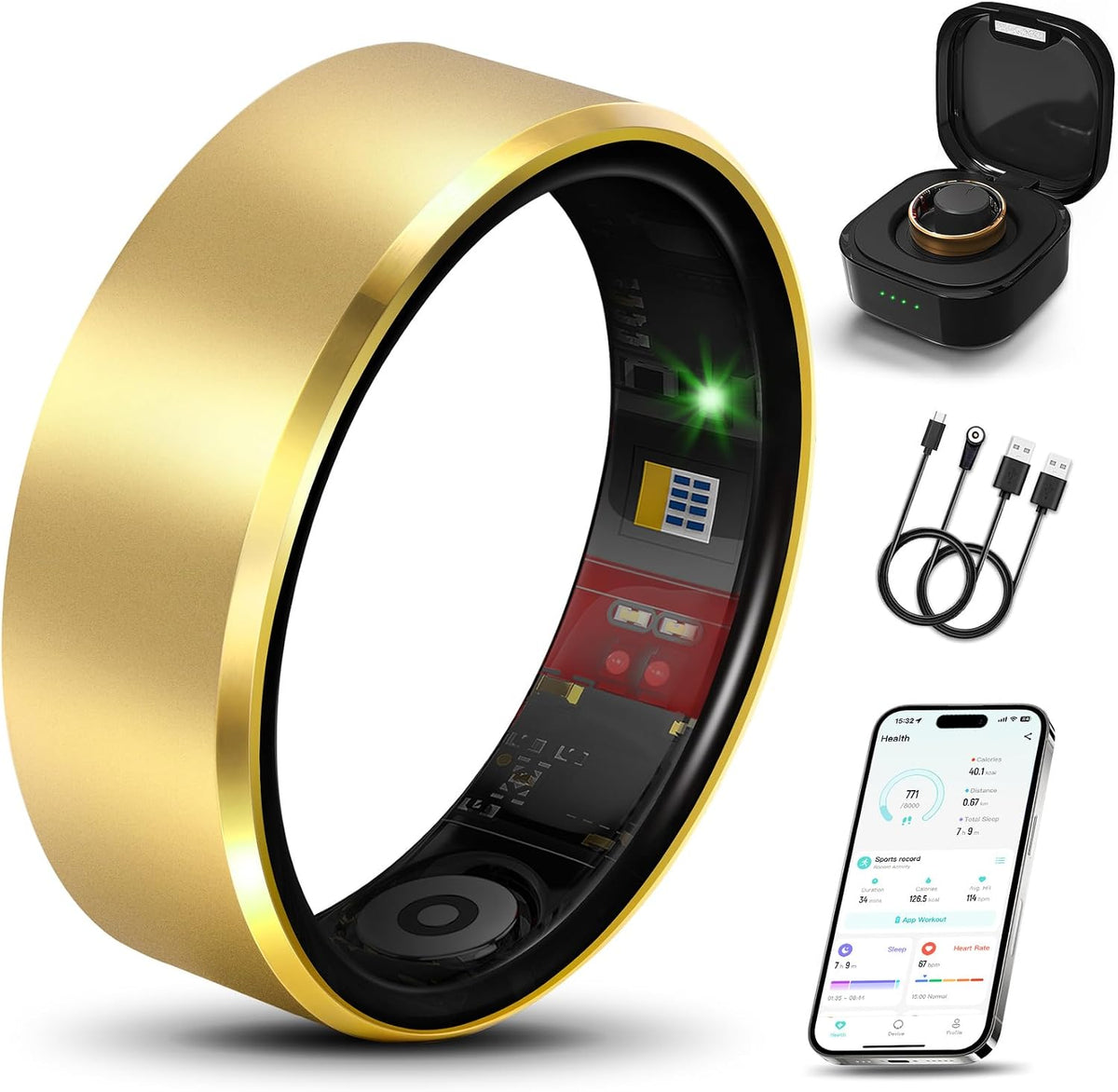 Smart Health Ring Fitness Tracker for Men Women, New Gold 7