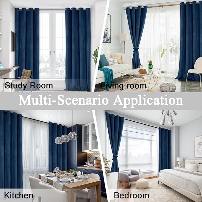 JIUZHEN Navy Velvet Curtains 84 inches (Set of 2)