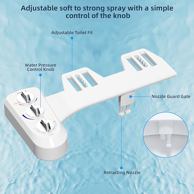 Hibbent Bidet Attachment for Toilet, Self Cleaning Dual Nozzle, Hot & Cold