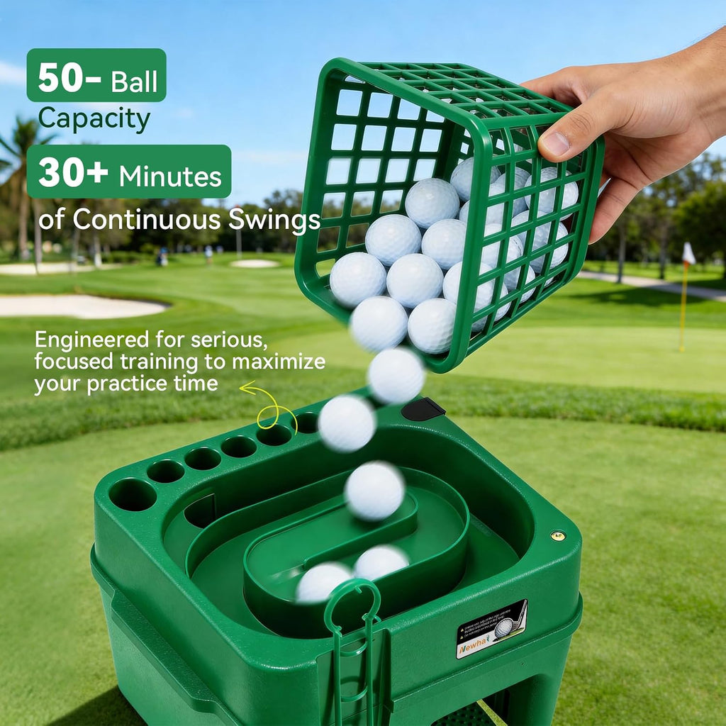 Newhai Upgraded Golf Dispenser, 50-Ball Capacity, 2 Ramps, for Practice