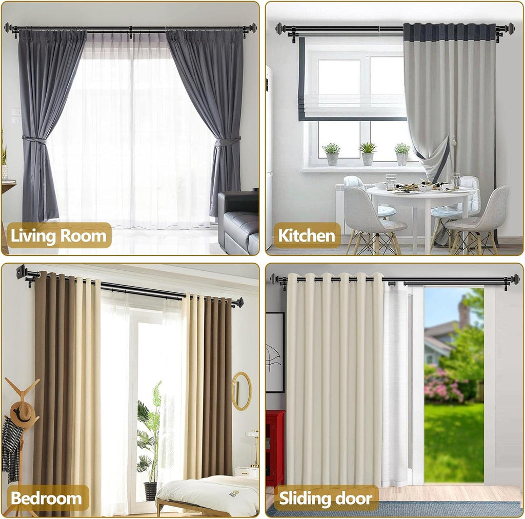 KAMANINA Double Curtain Rods for Windows 72-144 Inches Black Heavy Duty | 1 Inch Telescoping, 6-12 Feet Extra Long, Dual Curtain Rod for Living Room, Sliding Glass Door, Square End