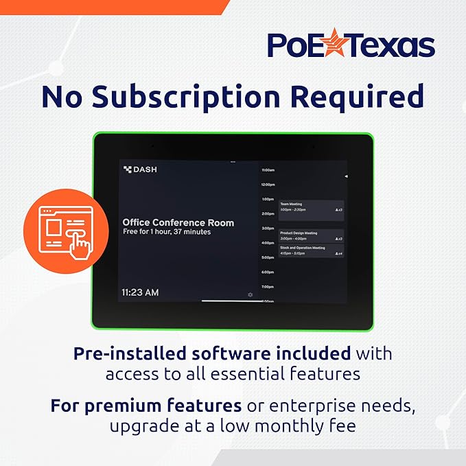 PoE Texas 10" Touchscreen Meeting Room Scheduler Tablet