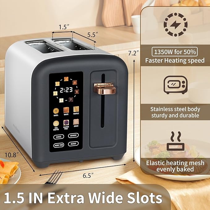 SEEDEEM Toaster 2 Slice, Full Touch Control Stainless Toaster, LCD Display