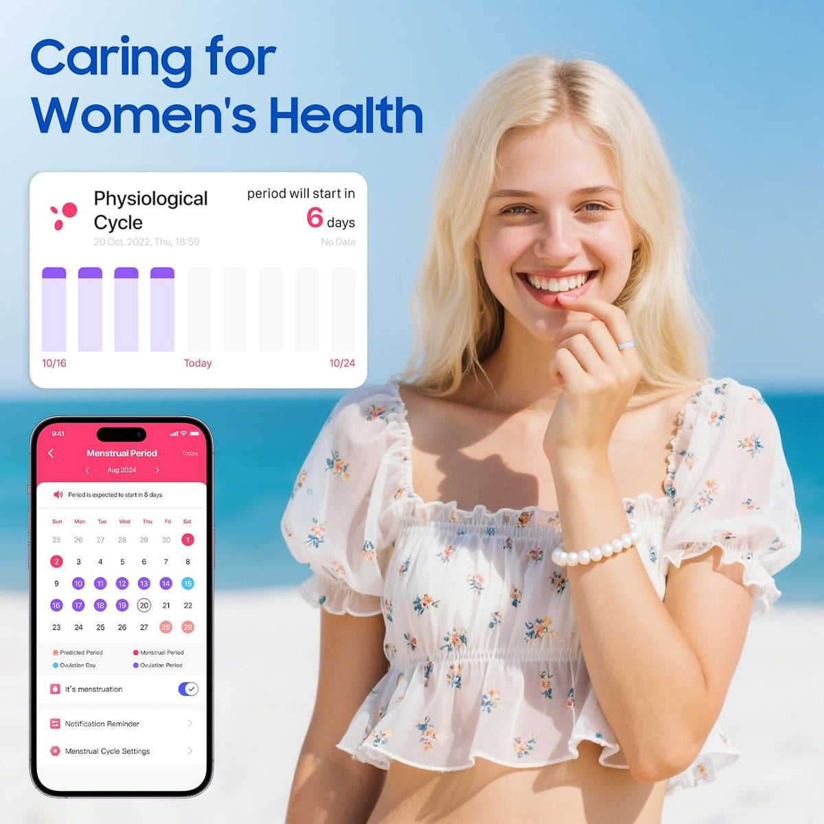 Smart Health Ring, Featuring Stress and Sleep Monitoring Functions, Compatible with iOS and Android,Waterproof Fitness Tracker for Women & Men, No Subscription Fee. (Rose Gold, 10)