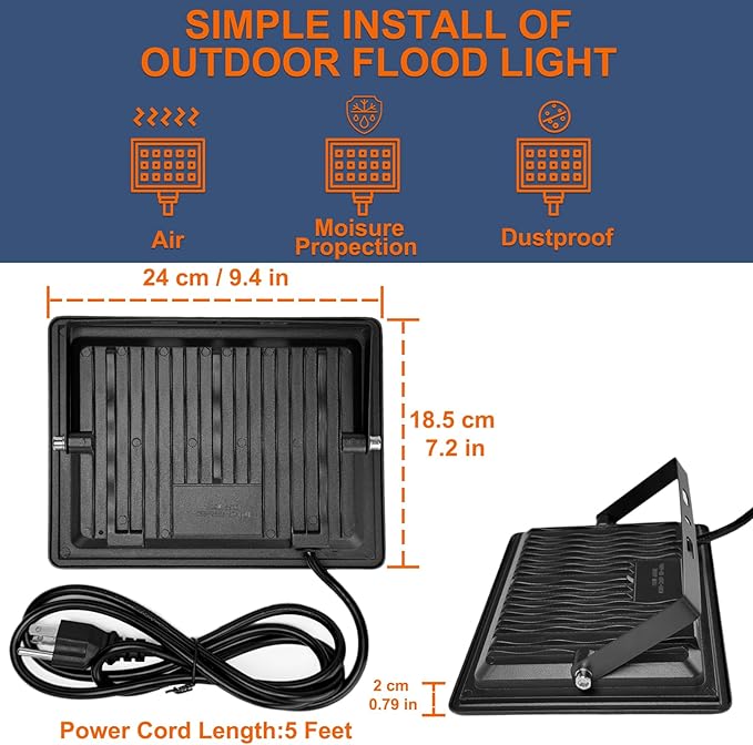 XXBSAZ 150W LED Flood Light Outdoor, High Output Plug-in & Hardwired Security