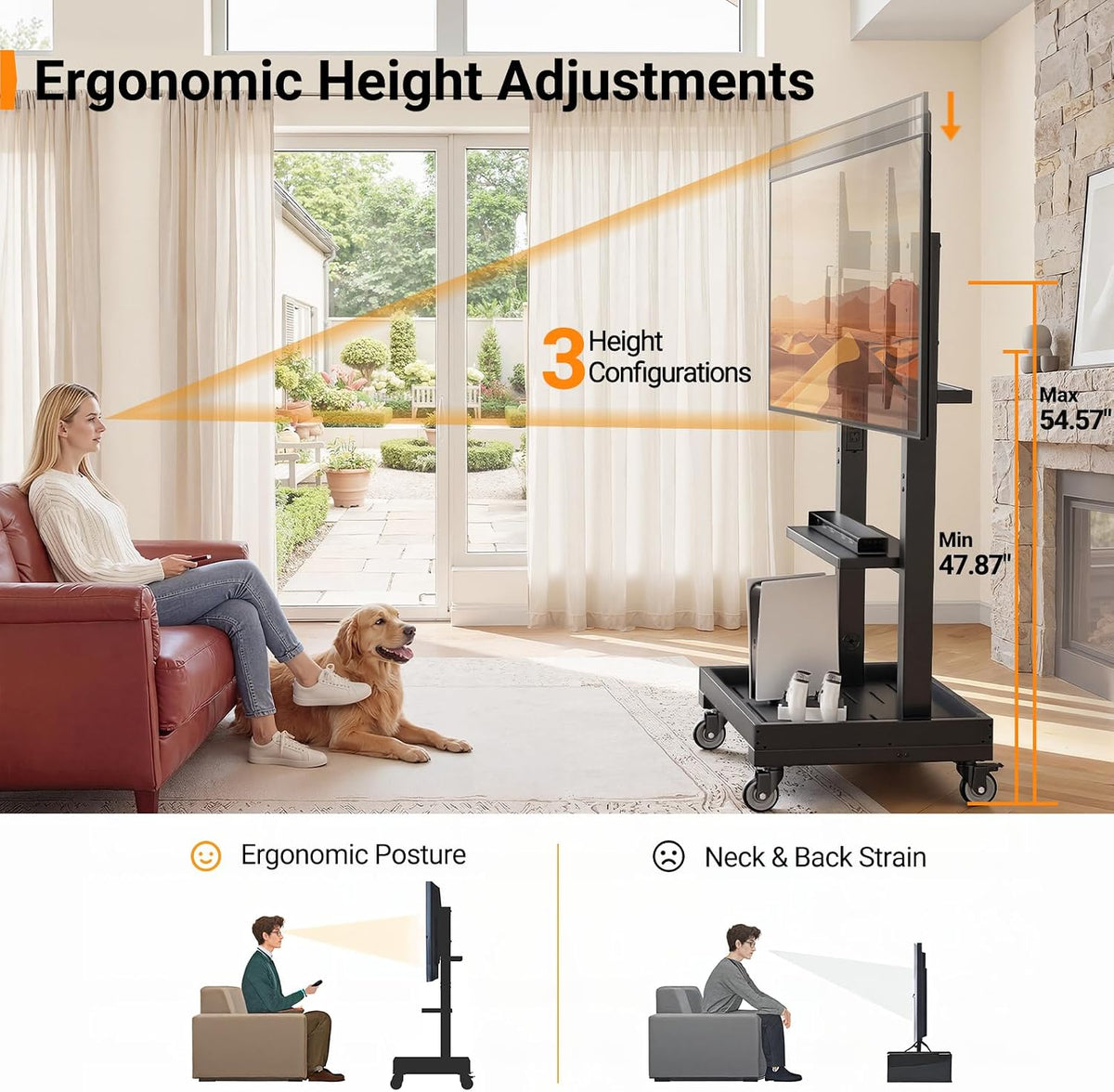 Perlegear Rolling TV Stand with Power Outlet for 32–110 inch TVs, 250 lbs
