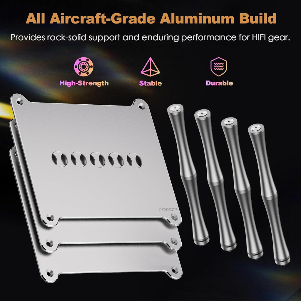 BK1 Desktop HiFi Stand: Aluminum Audio Rack A1 D1 Q1 Amplifier DAC Preamp with Passive Cooling Modular Stack Design for Home Desk Setup