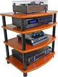 Rockville FLX Classic Wood Adjustable Height 4 Shelf Rack for Home Theater