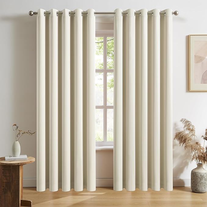 DUALIFE 90 Inch Curtains Cream Beige, Vertical Window Drapes