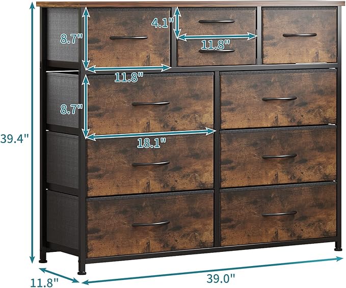 LUMTOK 10-Drawer Dresser, Fabric Storage Dressers