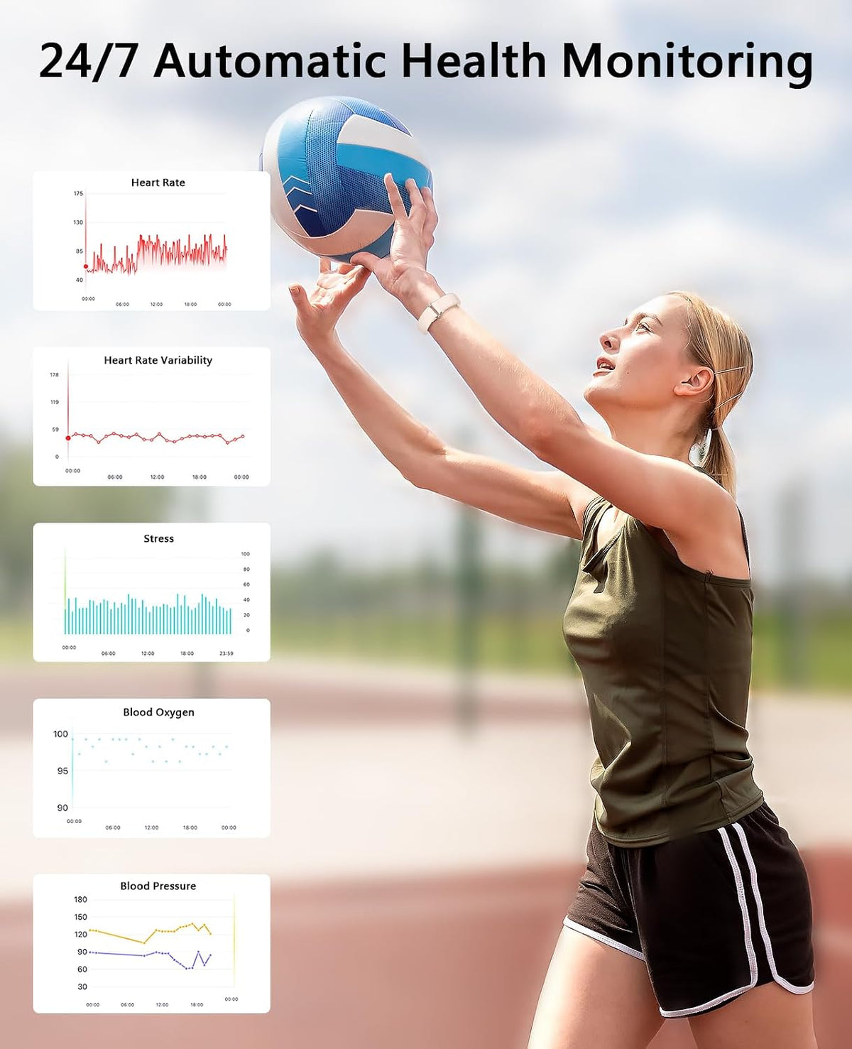 smart bracelet for women, 24/7 wearable health activity shown in use