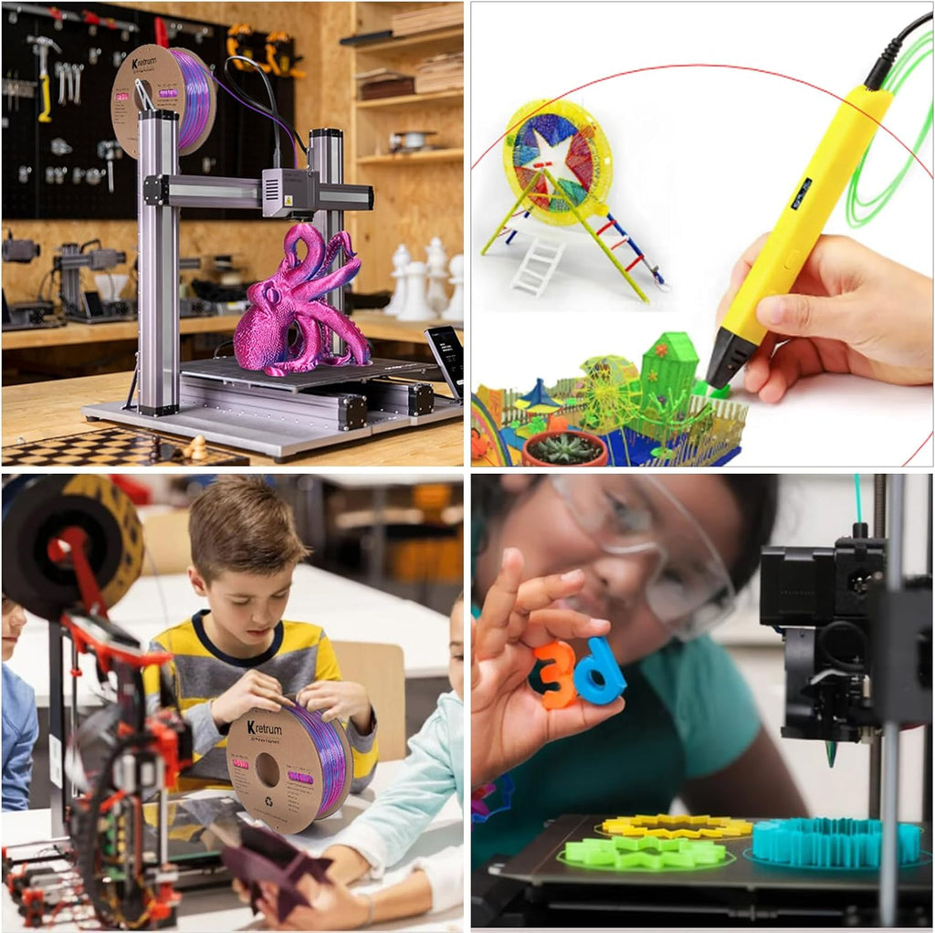 Kretrum Silk Dual Color 3D Printer Filament Bundle, 1.75 mm Color Changing PLA Bundle, 4 Spools 250g Each (Rose & Blue, Red & Gold, Violet & Green, Blue & Green)