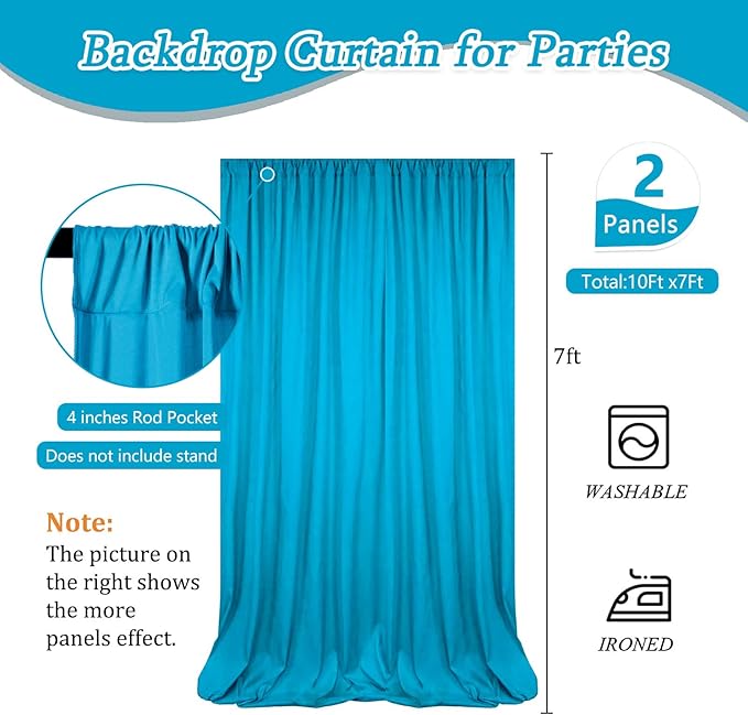 10 x 7 Feet Lake Blue Backdrop Curtain for Partie, Background Curtains for Photoshoot, Birthday, Wedding, Halloween, Thanksgiving, Christmas Day, New Year Party Decorations 5Ft x 7Ft, 2 Panels