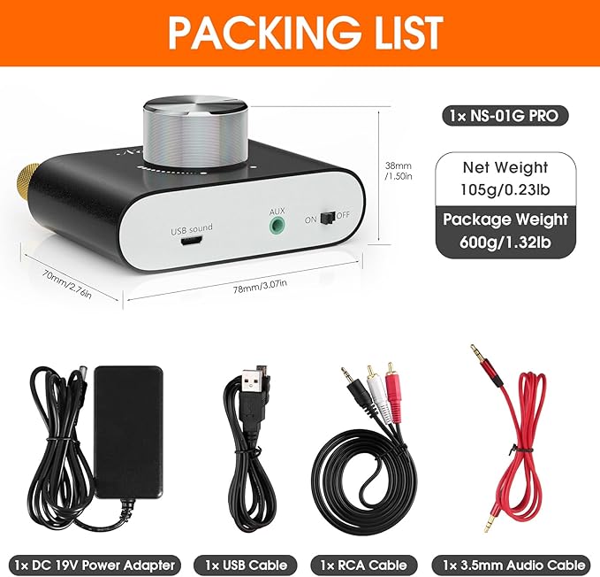 Nobsound Mini Bluetooth 5.0 Power Amplifier, Stereo Hi-Fi Digital Amp 2.0