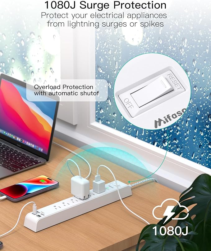 2 Pack Power Strip, 12FT Long Extension Cord, Surge Protector