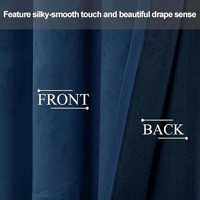 JIUZHEN Navy Velvet Curtains 84 inches (Set of 2)