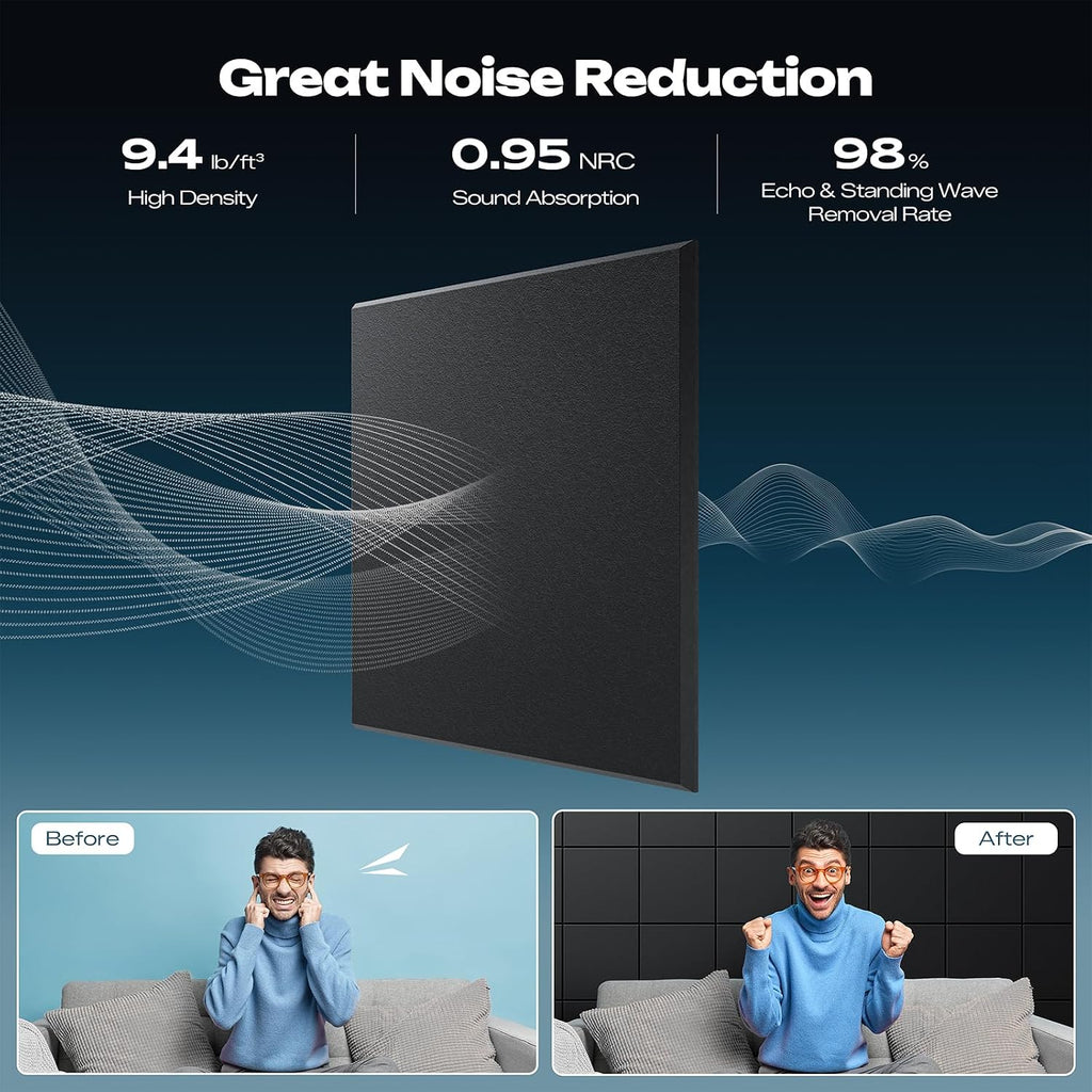 sonicism 12 pack acoustic wall panels with self-adhesive shown in use