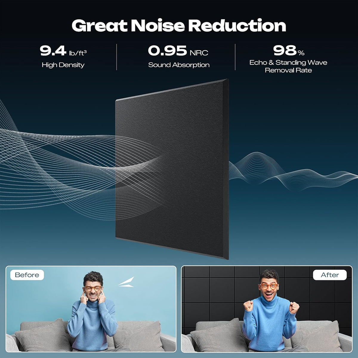 sonicism 12 pack acoustic wall panels with self-adhesive shown in use