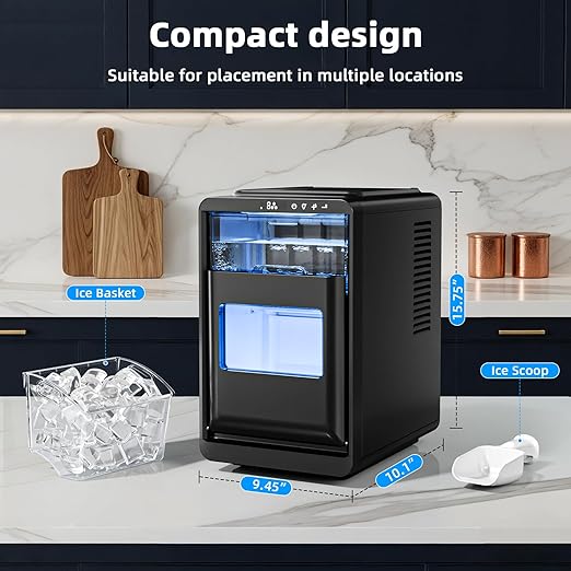 Antarctic Star Crescent Ice Maker, Slow-Melting Countertop Ice Maker, 27 Lbs/24H