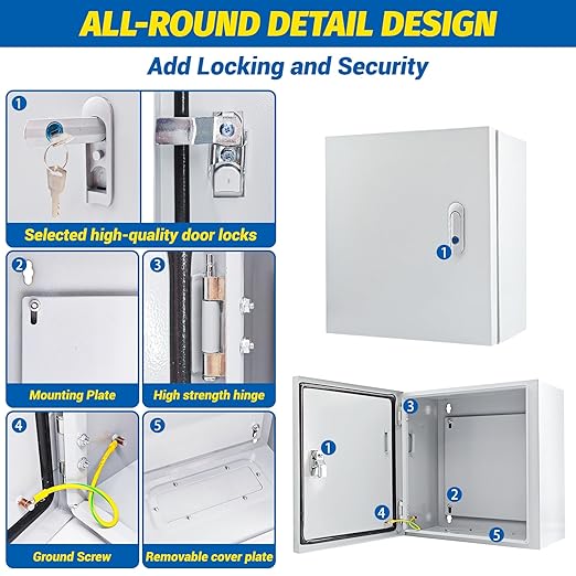 Electrical Box 12 x 12 x 8'' Steel Electrical Junction Box，NEMA 4X Steel