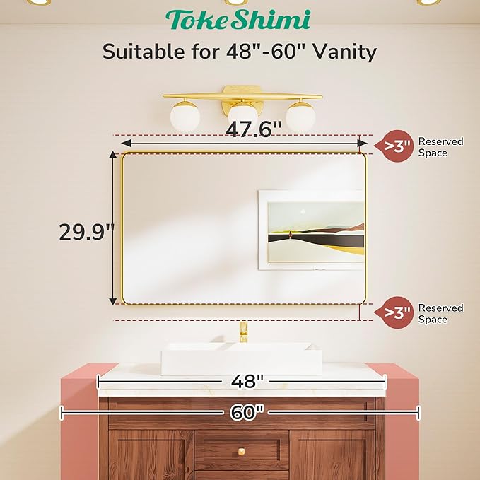 TokeShimi 48x30 Wall Mirror for Bathroom, Brushed Gold Bathroom Vanity Mirror
