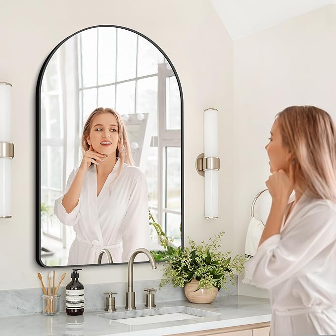GLASHOM Arched Bathroom Mirror, Wall Mounted Mirror, Living Room, Vertically