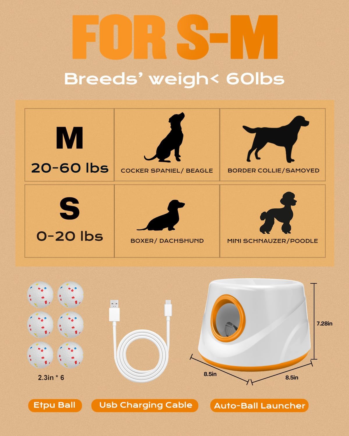 automatic ball launcher for dogs with 6 balls, package contents