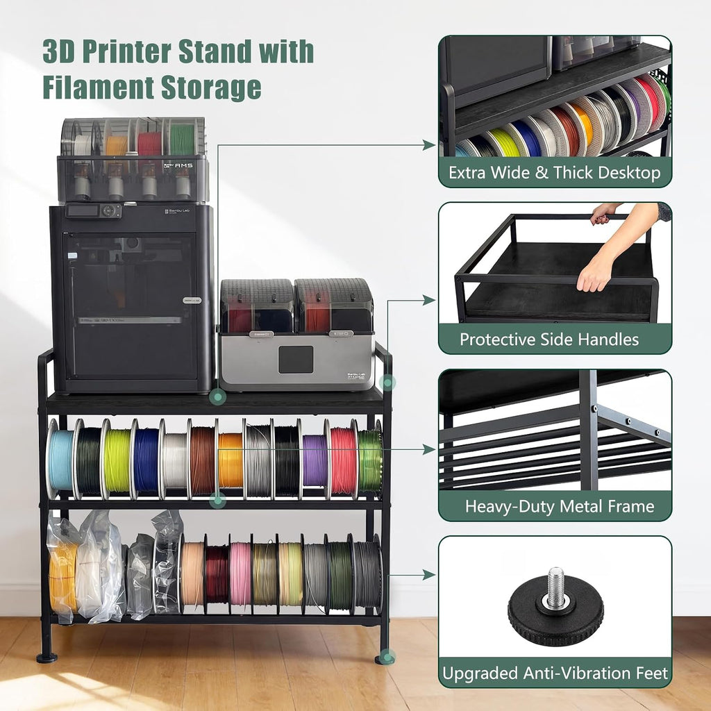 3D Printer Stand with Filament Storage Vibration Elimination Black