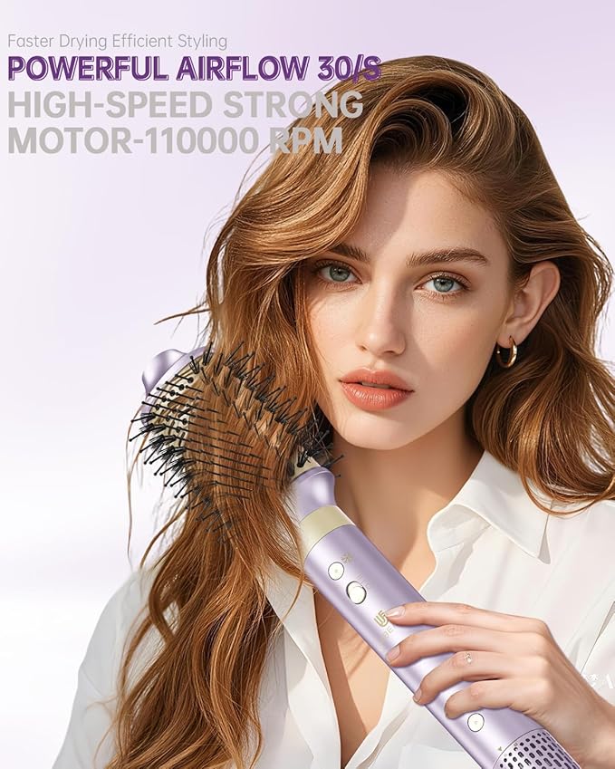 Hair Dryer Brush 8-in-1 Dual Voltage Hot Air Styler – Fast-Drying 110, 000 RPM