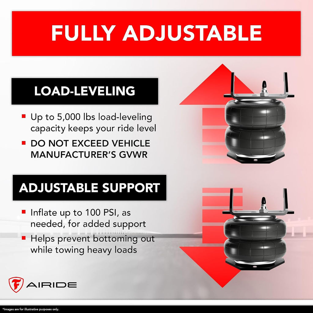 firestone airide ride-rite air suspension kit with mounting showing dimensions