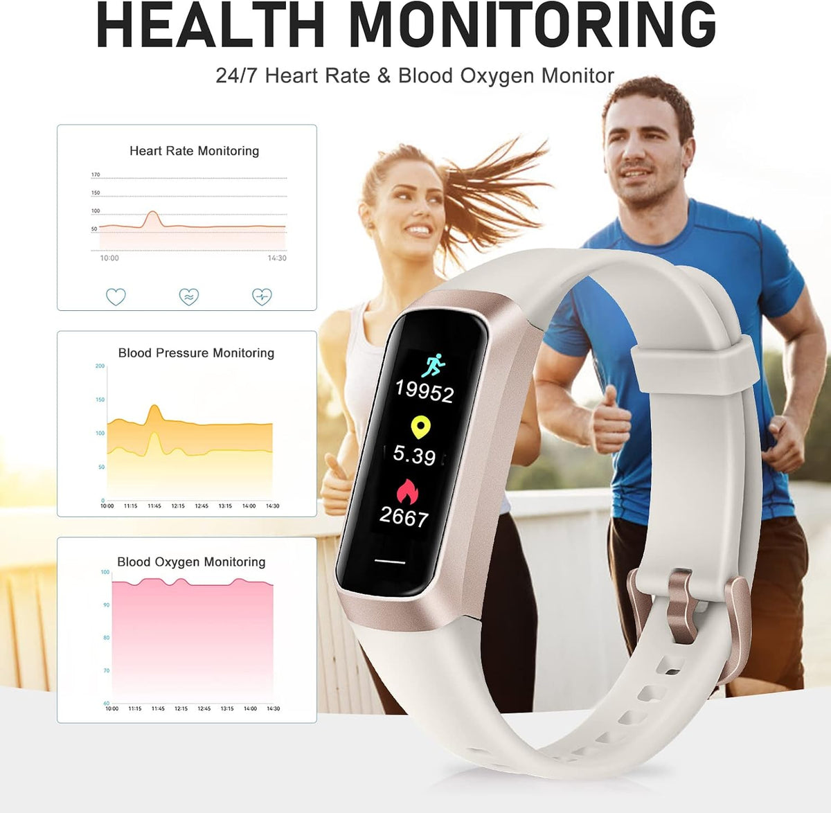 Fitness Tracker with 24/7 Heart Rate, Activity Trackers with Blood Pressure Sleep Monitor, 1.10" AMOLED Screen Step Tracker, Waterproof Step Counter, Health Smart Watch Pedometer for Women Men