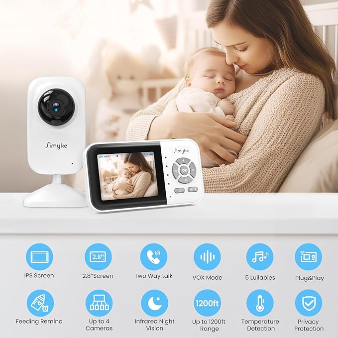2Cameras Video Baby Monitor, Two Mode, 2.8'' IPS Display Screen, Night Vision