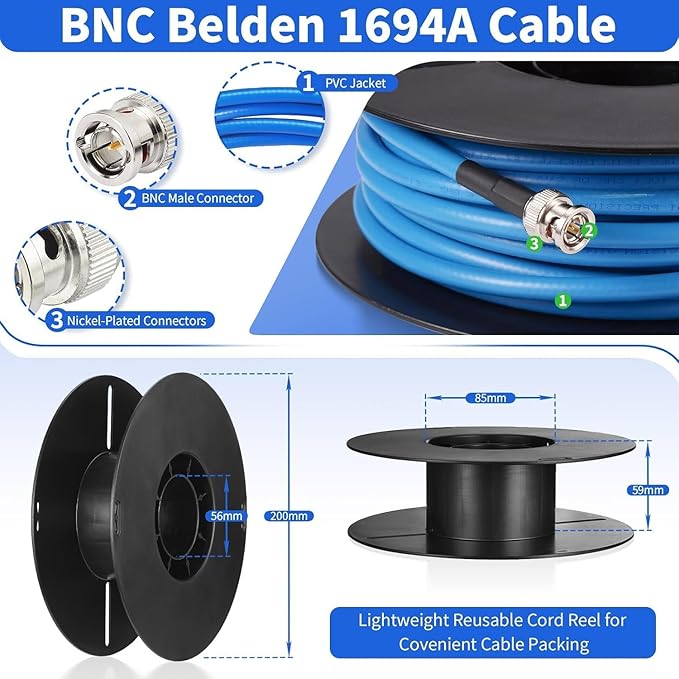 Superbat SDI Cable 50ft BNC Cable 75 Ohm Belden 1694A 3G/6G/12G SDI Camera Wire