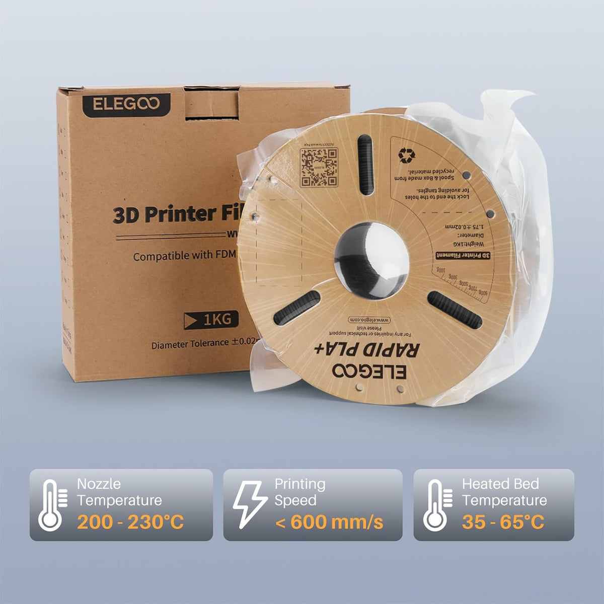 ELEGOO Rapid PLA Plus 3D Printer Filament Bundle Black/White/Red/Blue 4KG