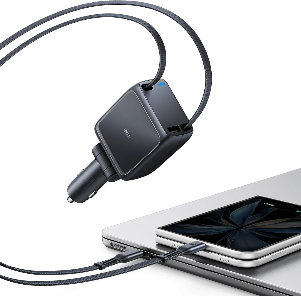 ESR Xtend 100W Retractable Car Charger with AVS, 3-in-1, USB-C & USB-A