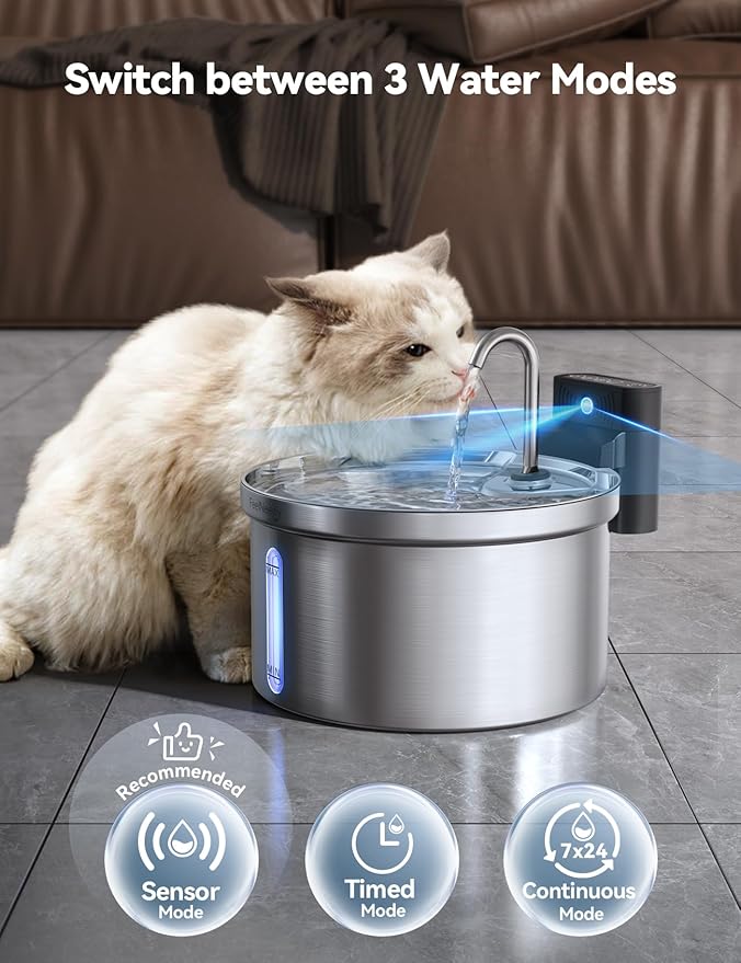 Wireless Cat Water Fountain FEELNEEDY Stainless Steel Automatic Pet Water
