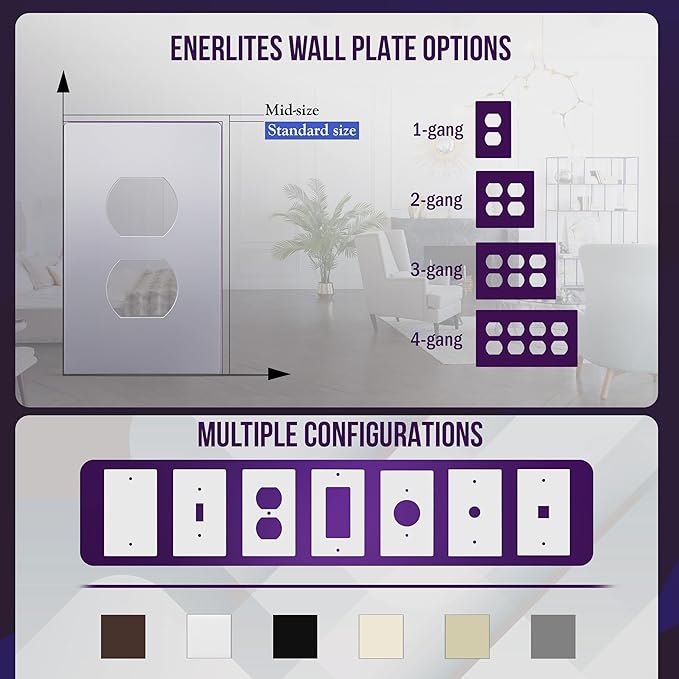 ENERLITES Elite Series Duplex Outlet Receptacle Cover, Screwless Wall Plate (5 Pack)