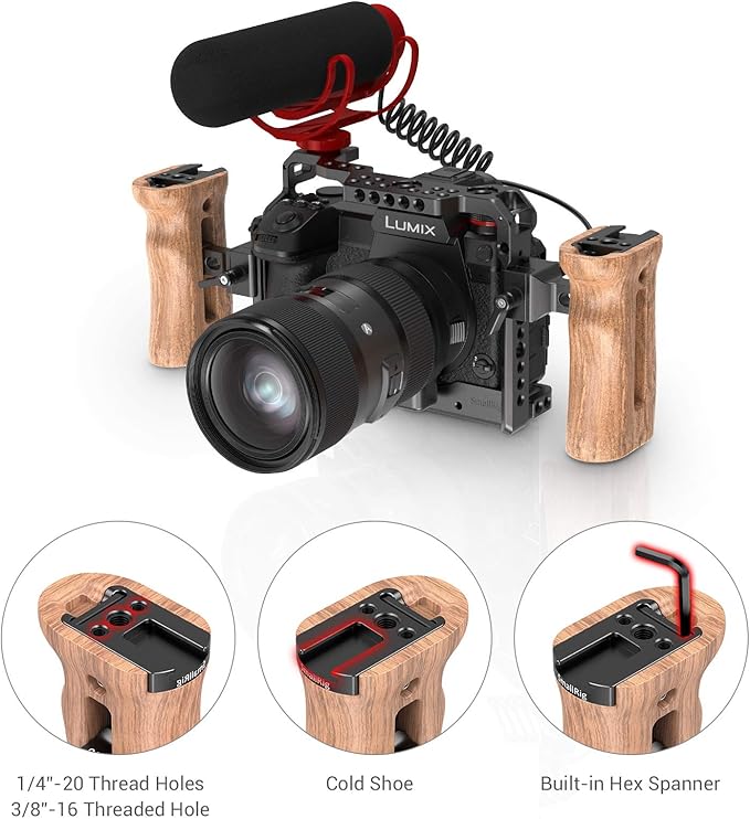 SmallRig Universal Side Wooden NATO Handle Grip DSLR Camera Cage w/Cold Shoe