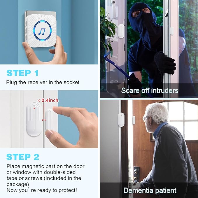 SanJie Door Chime, Door Open Contact Sensor Alarm