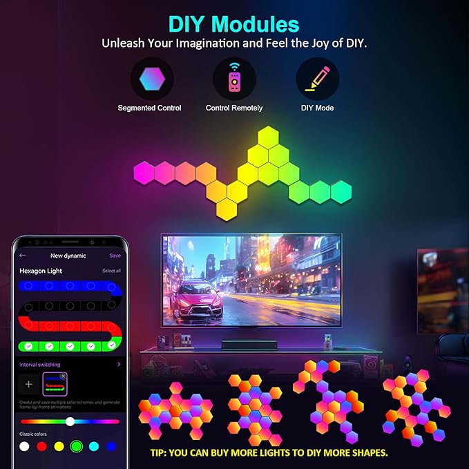 JIMIMORO 20-Pack Hexagon Light Panels – Smart RGB LED Wall Lights