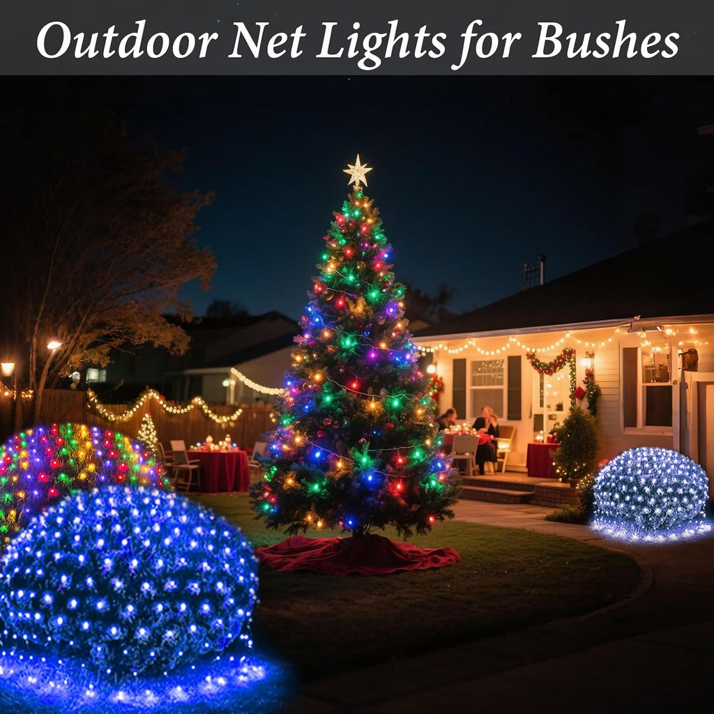 OYCBUZO 300LED Net Lights, 14.8ft x 5ft Christmas Net Lights Outdoor Connectable, Waterproof Mesh Lights 8 Lighting Modes for Halloween Bushes Xmas Tree Holiday Party Garden - Blue