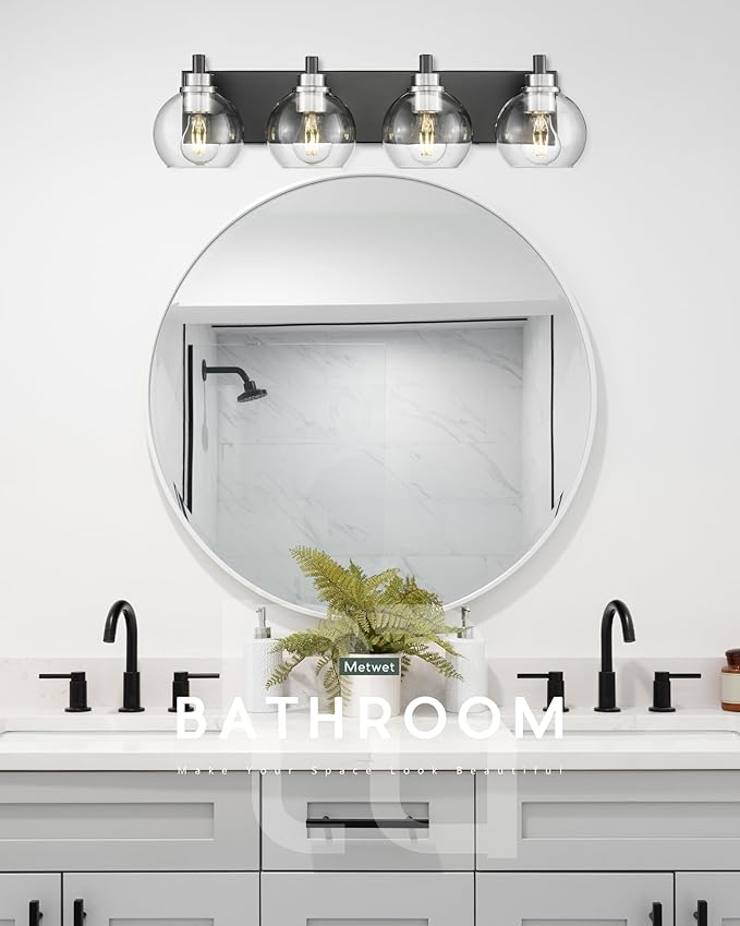 METWET Bathroom Light Fixtures, 4-Light Black and Brushed Nickel Bathroom