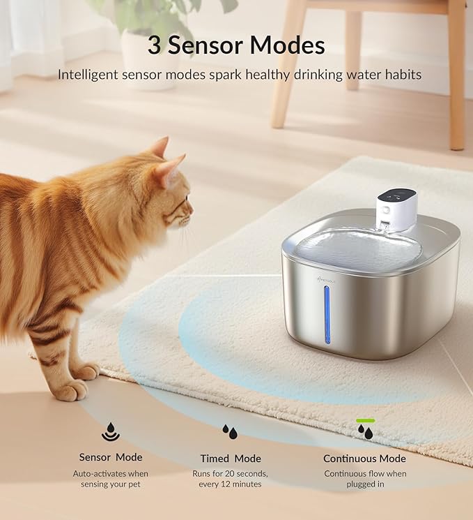 Wireless Cat Water Fountain Stainless Steel, 135floz/4L Battery Operated