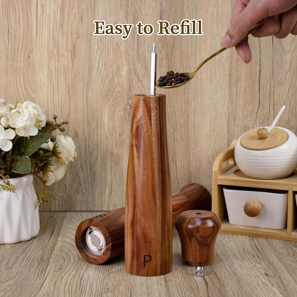 Haomacro 2 Pack 10 Inch Acacia Wooden Salt and Pepper Grinder Set Manual