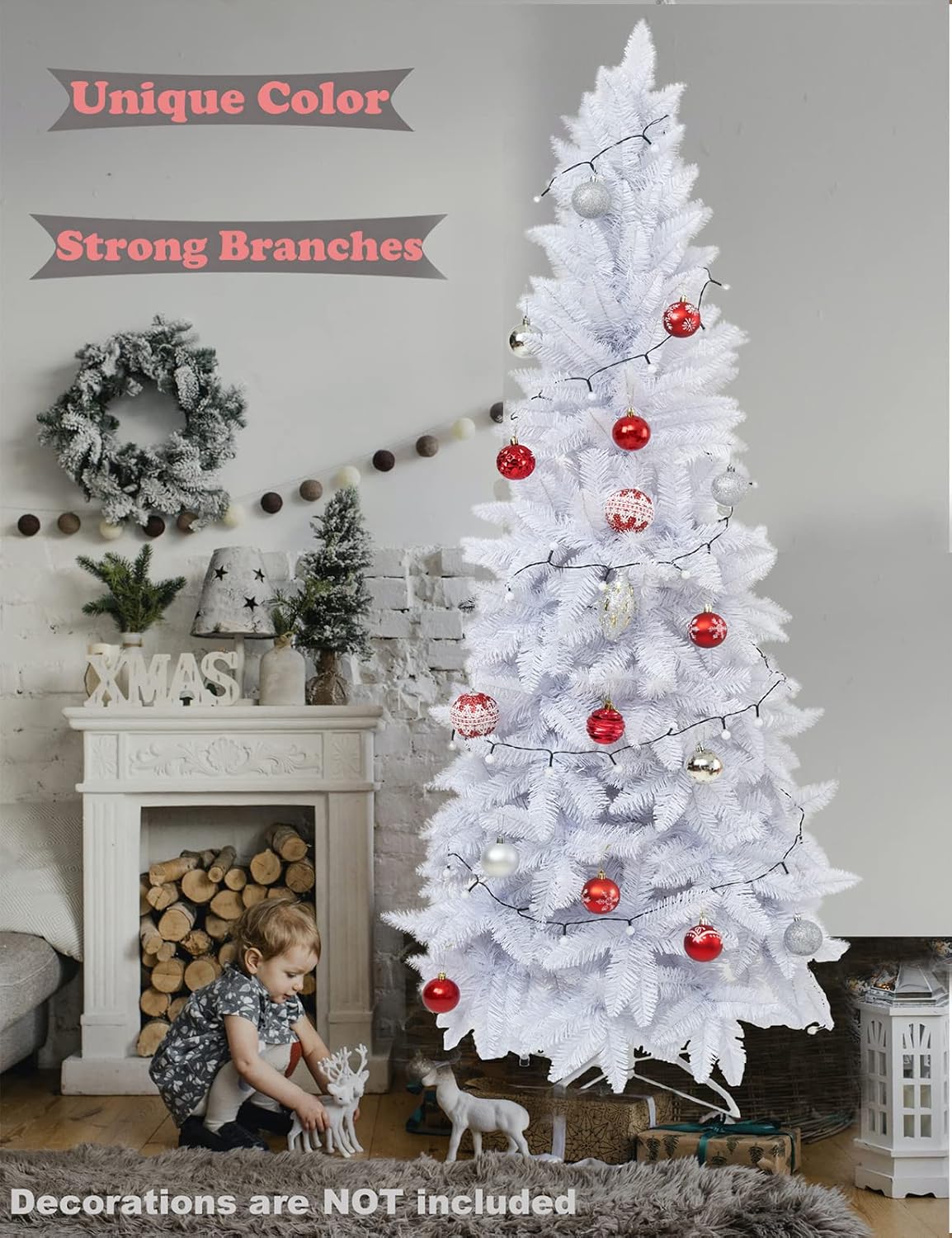 7ft Artificial Pencil Slim White Christmas Tree Halloween Xmas Tree