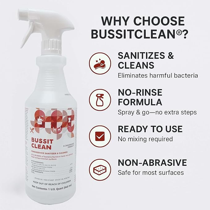 Bussit Clean Food Surface Sanitizer & Cleaner, Kills 99.9% of Kitchen Bacteria (6 Pack)