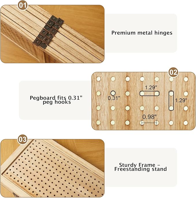 Pegboard Display, 5.6Ft Portable Freestanding Wall Organizer Wooden Room