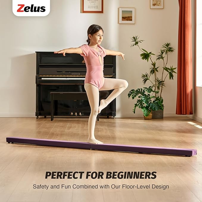 ZELUS 8' Folding Gymnastics Balance Beam, Floor Balance Beam w/Carry Handles