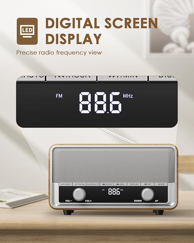 Vintage Wood AM FM Bluetooth Radio